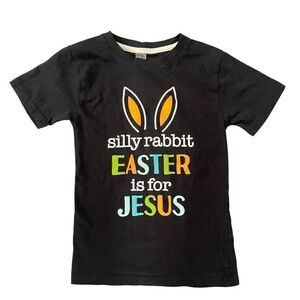SILLY RABBIT EASTER IS FOR JESUS Toddler Black Short Sleeve Graphic Tee 5T